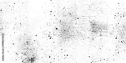 Black and White Grunge Halftone Texture with Distressed Mesh and Dot Pattern Vector Background