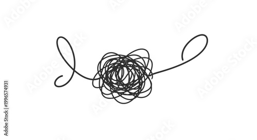 Tangled Black Thread on White Background.