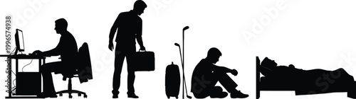 Daily Work Routine and Life Cycle Silhouette Set with Stress and Sleep