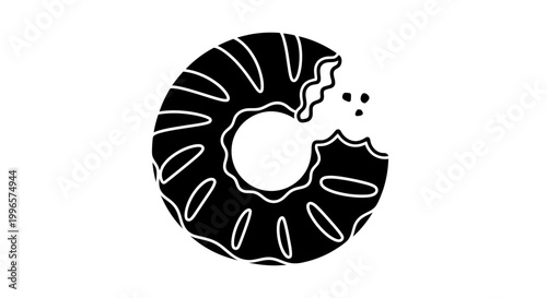 Black Donut with Bite Taken Out.
