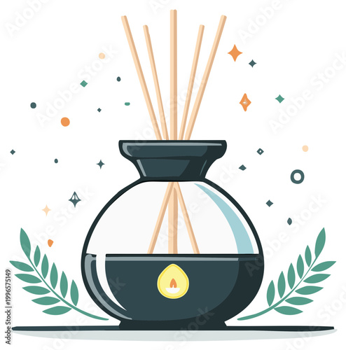 Aromatic diffuser with reed sticks and floral accents for home fragrance and relaxation