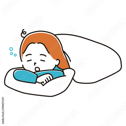 眠くて布団から出られない女性のイラスト