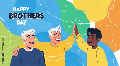 Brothers Day greeting graphic with diverse men high-fiving in flat style