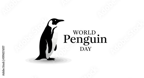 Monochrome vector illustration commemorating World Penguin Day, showcasing a single penguin drawing standing against a clean white background, designed to highlight penguin wildlife