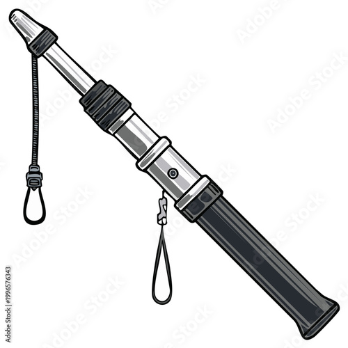 Telescopic fishing rod graphic style illustration for outdoor activities and recreational fishing equipment