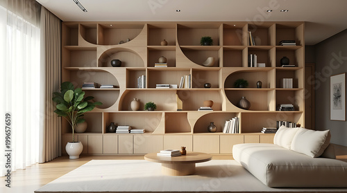 Creative Geometric Wooden Shelving for Living Room