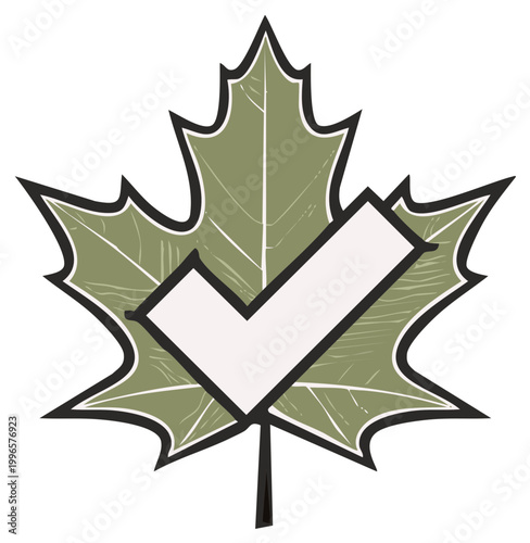Checkmark on a maple leaf symbol representing Canadian election and approval