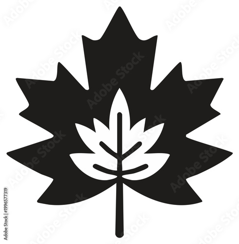 Detailed black and white leaf design. Featuring maple leaf and internal leaf silhouette.