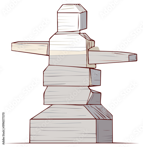 Illustration of an Inukshuk a stone landmark used by the Inuit people in North America.