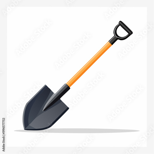 Illustration of a shovel with orange handle and black head
