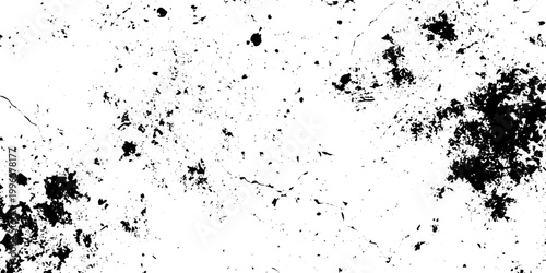 Black and White Distressed Grunge Texture Vector Background with Paint Splatters and Weathered Cracks
