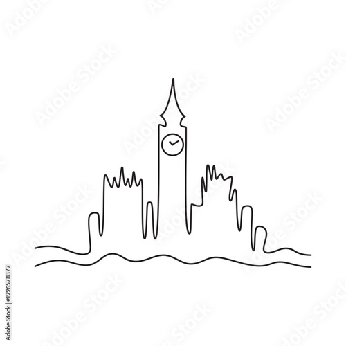 big ben and london skyline line drawing