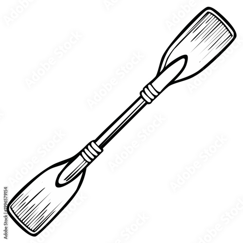 Hand-drawn double-bladed paddle illustration for kayaking, canoeing, or dragon boat racing