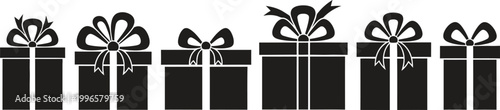 Black and white gift boxes with bows a festive illustration