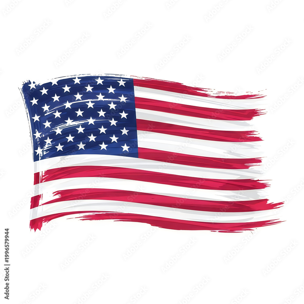 Obraz premium A vibrant American flag waving in the wind with a silhouette effect
