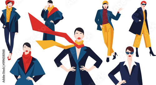 Fashion vector illustrations showing modern outfits and stylish poses