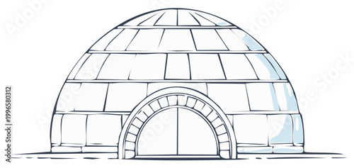Stylized igloo illustration with ice blocks forming arched entrance and dome structure in a simplistic design