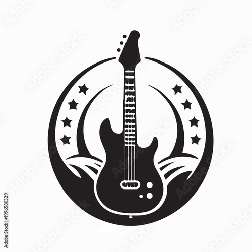 Electric Guitar Logo Style Vector Rock Band Design Element on White Background