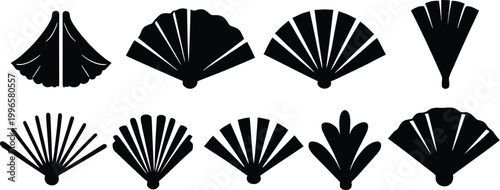 Vector Paper Fan Icon Set Design for Asian Culture Illustration, Summer Cooling Tools, and Elegant Decorative Branding Projects