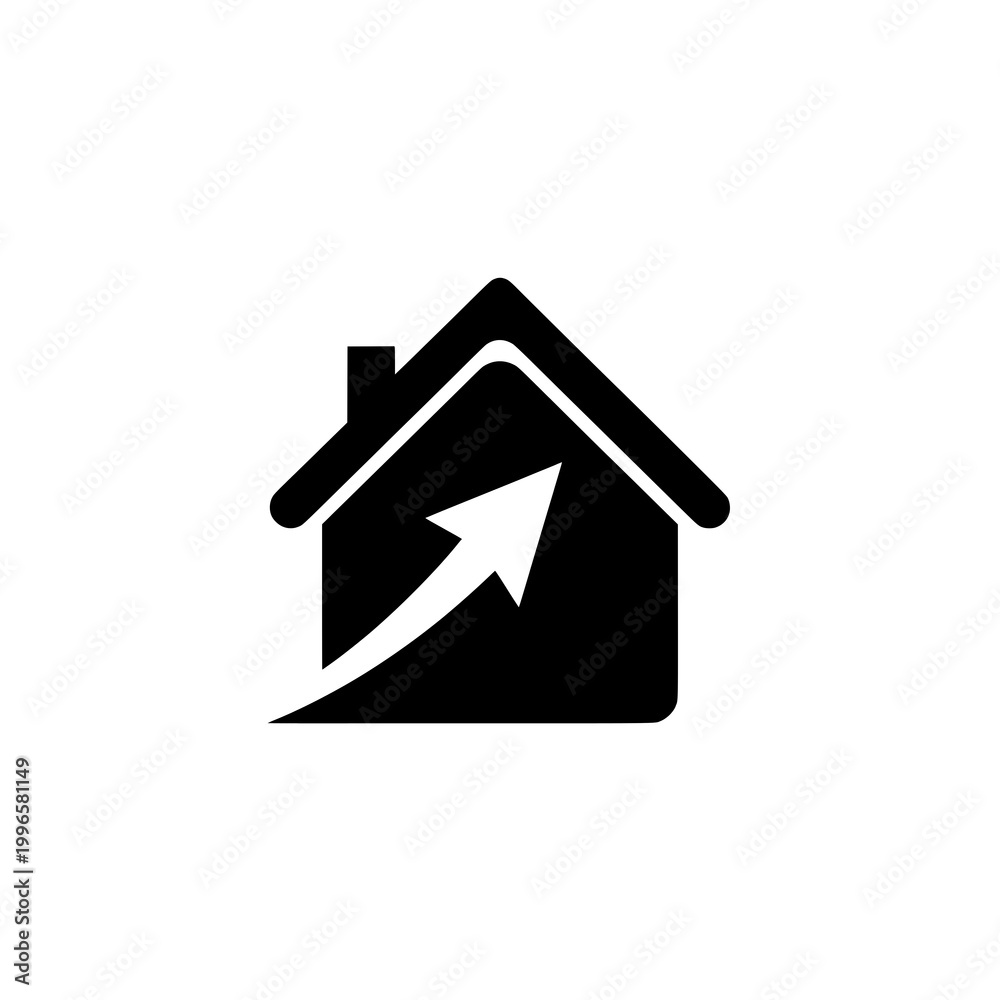 Fototapeta premium A black house icon with a white arrow pointing upwards silhouette