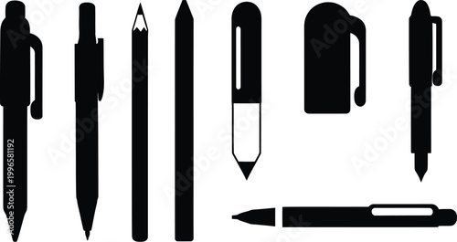 Vector Pen Icon Set Design for Writing Tools, Office Stationery, and Modern Education and Business Branding Projects