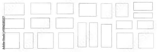 Set of empty perforated stamp borders for philately themed graphic design and journaling