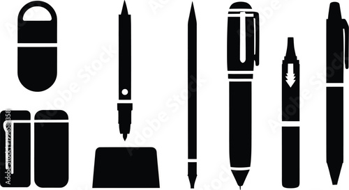 Vector Pen Icon Set Design for Writing Tools, Office Stationery, and Modern Education and Business Branding Projects