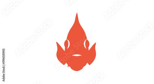 Red Flame Icon with Facial Expression.