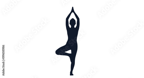Woman Practicing Yoga in Tree Pose Silhouette.