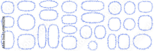 Set of Blue Hand Drawn Dashed Oval Frames for Bullet Journaling and Planner Decoration