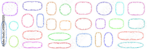 Hand drawn colorful sketchy oval frames planner and journal decoration elements