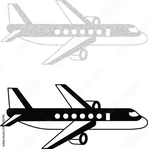 Airplane Vector Illustration Set with Abstract Halftone Dots Texture and Solid Styles