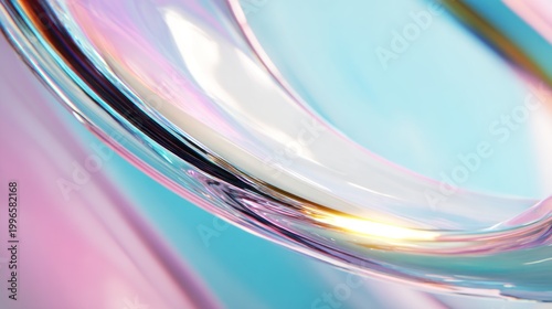Abstract macro photography of curved transparent glass against a pastel background