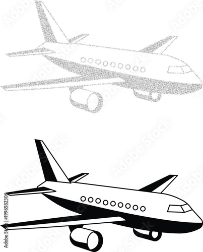Minimalist Airplane Icon Set with Abstract Halftone Dots Texture and Solid Styles