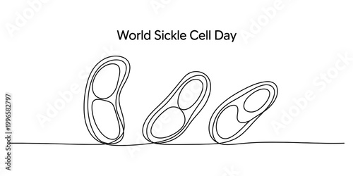 World sickle cell day continuous line art drawing of red blood cells Vector, illustration