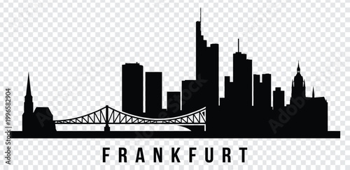 Black silhouette of frankfurt city skyline with bridge and buildings