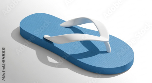Blue flip flop with white straps on a plain background for summer vacation or beach activities