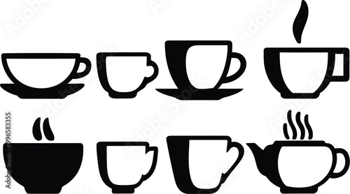 Vector Teacup Icon Set Design for Vintage Tea Time Illustration, Cafe Branding, and Elegant Kitchen Lifestyle Projects