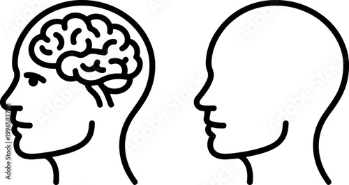 side profile comparison brain vs empty head vector illustration