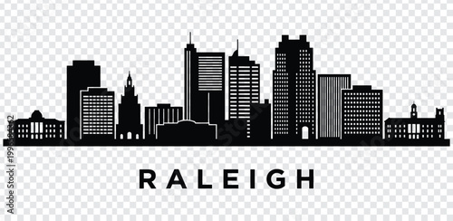 Black silhouette of raleigh city skyline