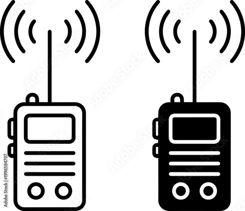 two retro walkie talkies communicating flat design vector illustration