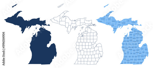 Tableau sur toile Michigan Counties Map with Labels – State Silhouette and County Boundaries Vecto