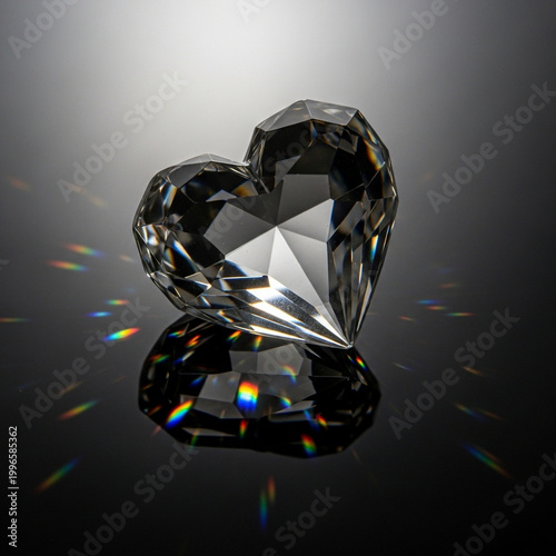 Black Crystal Heart with Dramatic Reflection