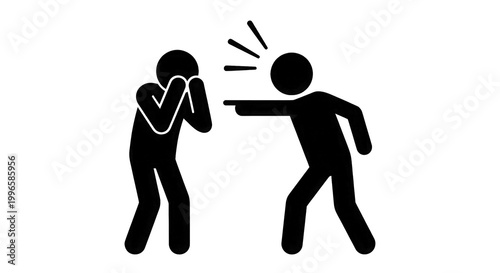 Aggressive person pointing and yelling at crying person silhouette icon