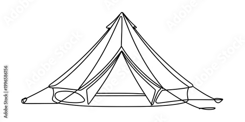 Simple line art drawing of a camping bell tent for outdoor adventure and travel Vector, illustration