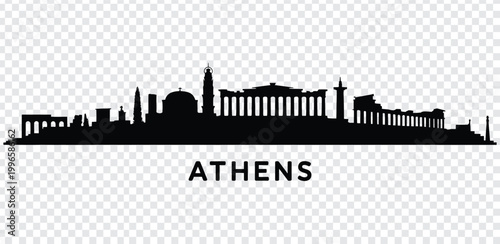 Black silhouette of athens city skyline with iconic landmarks