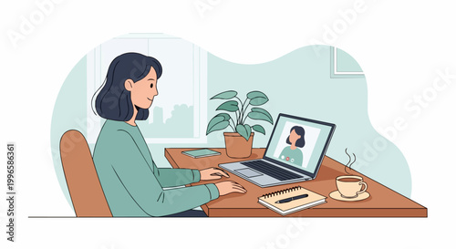 Woman using laptop for video conference online