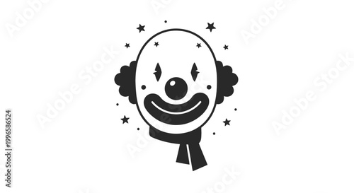 Black and White Clown Face Illustration.