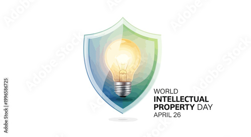 Celebrating intellectual rights protection, a vector illustration features a glowing lightbulb inside a shield, symbolizing innovation and the power of ideas for World Intellectual Property