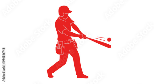 Man Hitting Baseball with Bat Silhouette.